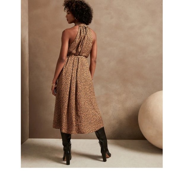 NWT Banana RepF Twist-Neck Satin Midi Sleeveless Dress S 4/6 Black 282 258 142 - Picture 2 of 5